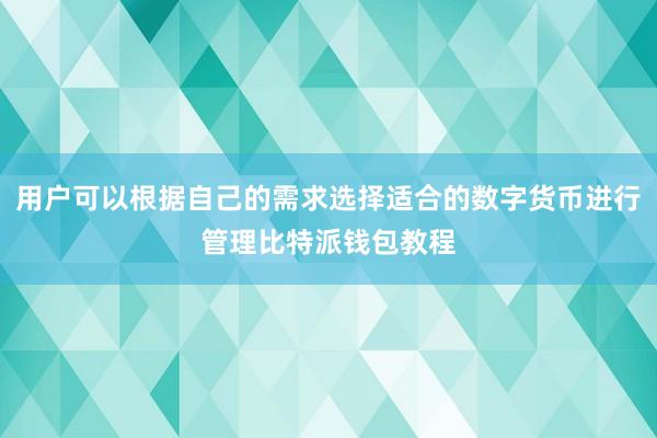 用户可以根据自己的需求选择适合的数字货币进行管理比特派钱包教程