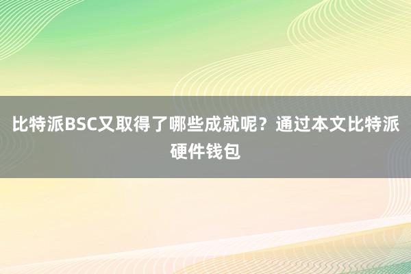 比特派BSC又取得了哪些成就呢？通过本文比特派硬件钱包